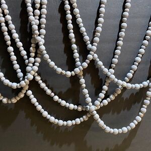 Natural Wooden Bead Garlands on Jute Lot of 5 Gray 74", Beads: ⅜" and ⅝"